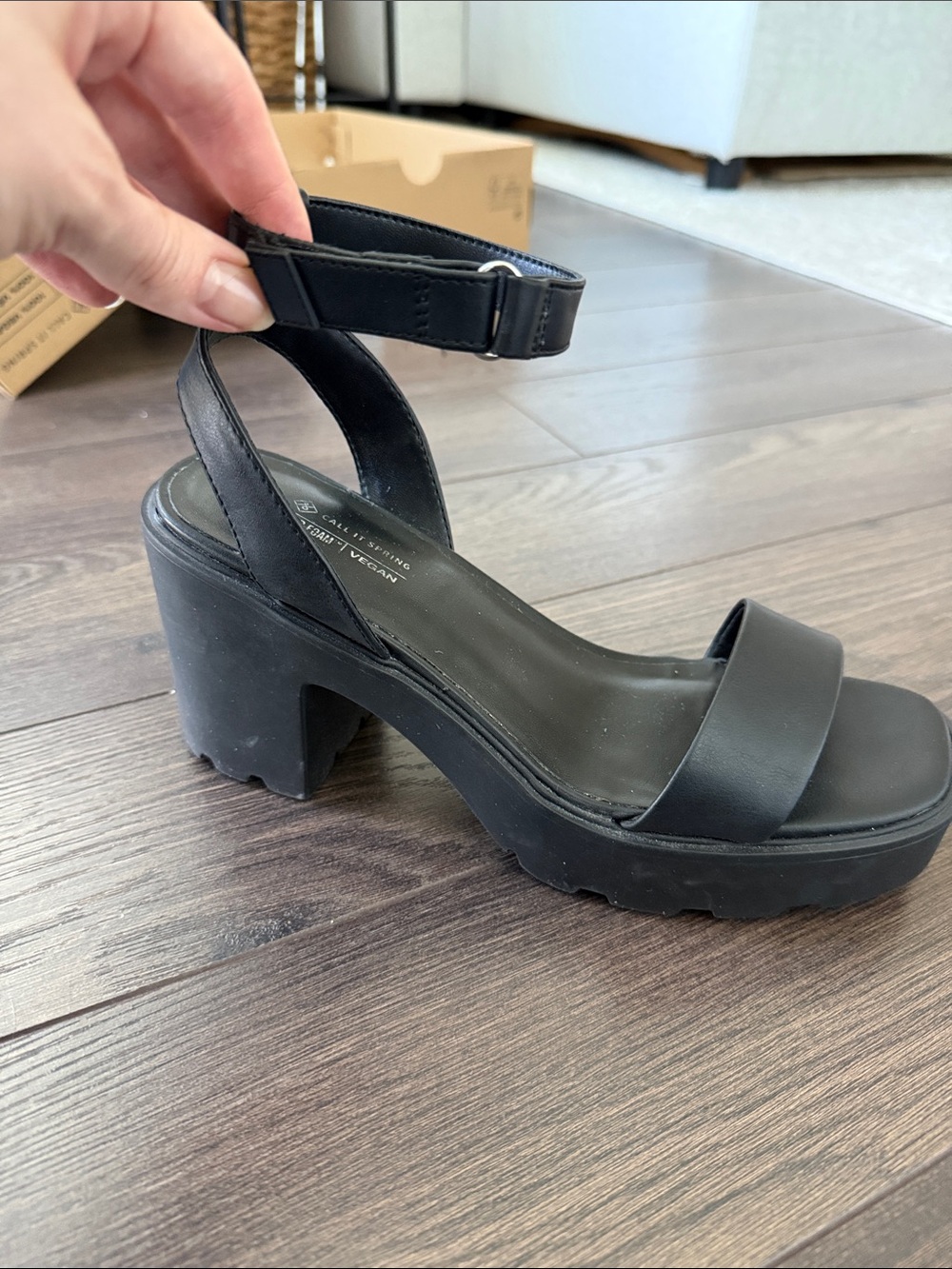 Black Platform Heel Ankle-Strap Sandal